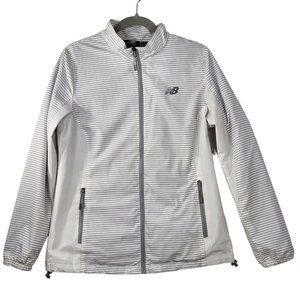 New Balance NB Womens Size M Track Jacket Gray/White Striped Full Zip Up Lined
